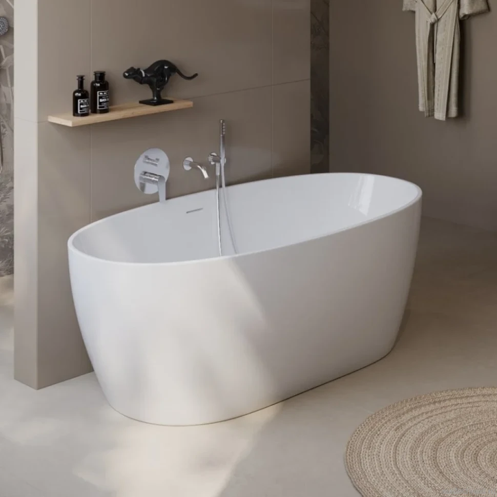 Акриловая ванна BelBagno BB414 170x80 см, отдельностоящая, белая, овальная, со сливом-переливом, с донным клапаном