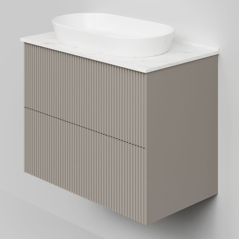 Тумба под раковину со столешницей La Fenice Terra Twin 80 подвесная, cappuccino, бежевая матовая, столешница белый мрамор