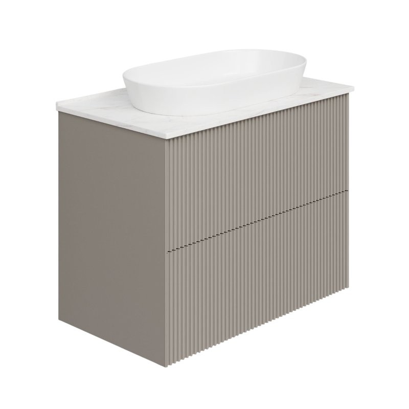 Тумба под раковину со столешницей La Fenice Terra Twin 80 подвесная, cappuccino, бежевая матовая, столешница белый мрамор