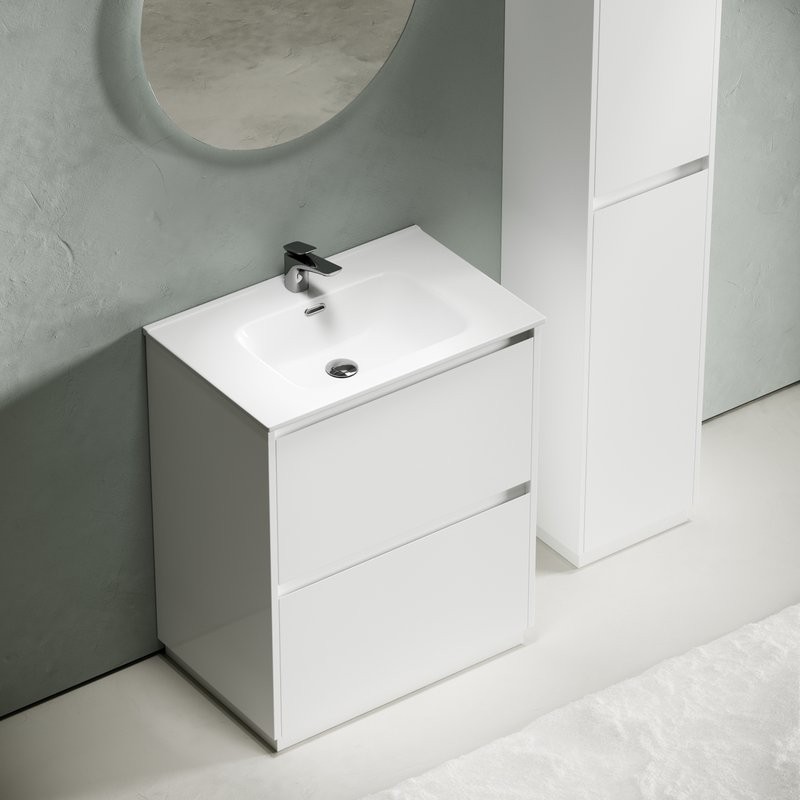 Тумба с раковиной Sancos Libra Floor 70 белый глянец, белая раковина CN7007
