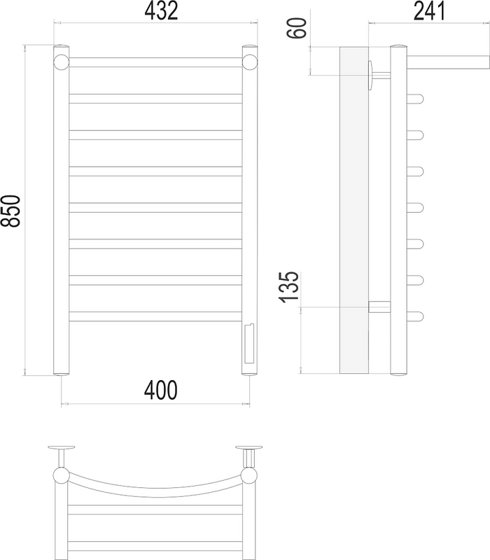 Полотенцесушитель электрический Terminus Классик П8 400x850 с полкой