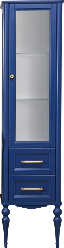Шкаф пенал для ванной ValenHouse Эстетика R, синий, ручки золото