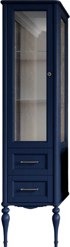 Шкаф пенал для ванной ValenHouse Эстетика L, витрина, синий, ручки хром