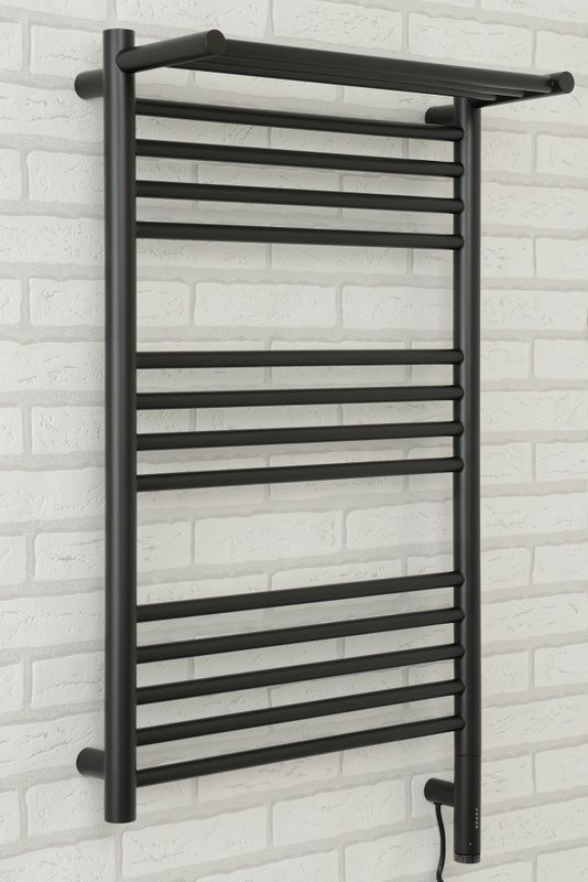 Полотенцесушитель электрический Сунержа Богема 3.1 31-6007-8050 90x55 см, подключение справа, матовый черный, лесенка, с полкой