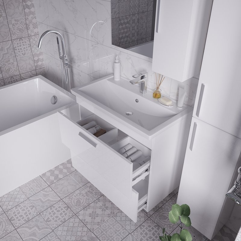 Тумба с раковиной Grossman Neo 80 пленка, с ящиками, глянцевая белая