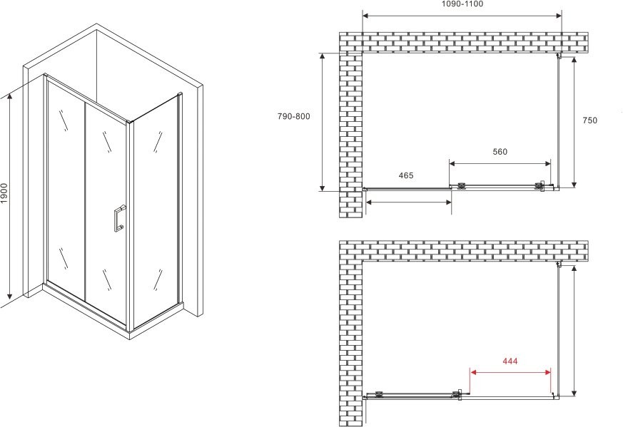 Душевой уголок Abber Schwarzer Diamant AG30110B5-S80B5 110х80, профиль черный, стекло прозрачное