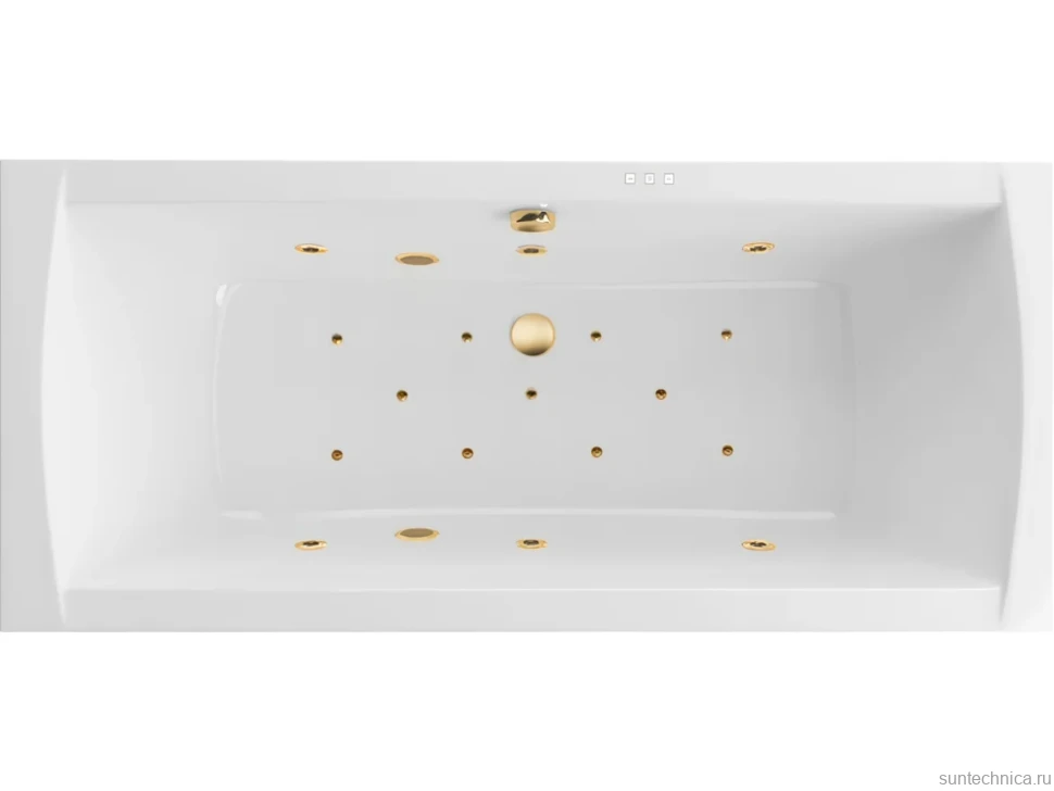 Акриловая ванна Excellent Aquaria Lux Relax 180x80 см, встраиваемая, с гидромассажем, белая, с каркасом, со сливом-переливом, фурнитура золото