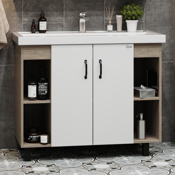 Тумба под раковину Onika Тимбер белая матовая, дуб сонома