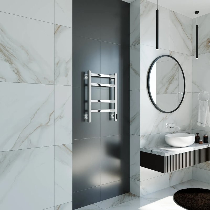 Полотенцесушитель электрический Grota Nosto 430х600 NP EL 60x45 см, подключение справа, слева, скрытое подключение справа, глянцевый хром, лесенка