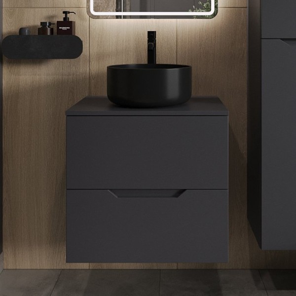Тумба с раковиной Orange Line 60 подвесная, 2 ящика, матовый графит с раковиной B07-345B