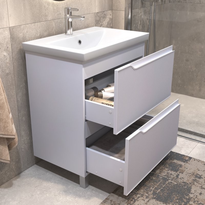 Тумба с раковиной Vigo Neo 70 напольная, 2 ящика, матовая белая