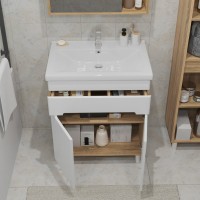 Тумба под раковину без столешницы SanStar Модена 70 напольная, глянцевая белая, дуб вотан