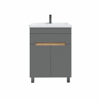 Тумба с раковиной SanStar Модена 50 напольная, графит софт, дуб вотан, раковина Фостер 50