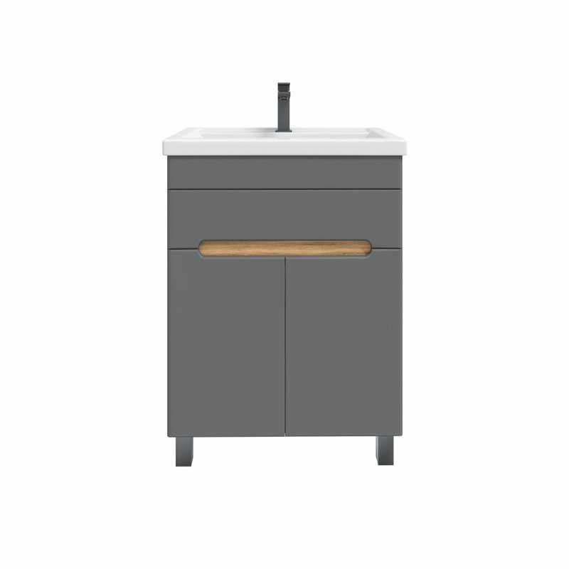 Тумба с раковиной SanStar Модена 50 напольная, графит софт, дуб вотан, раковина Фостер 50