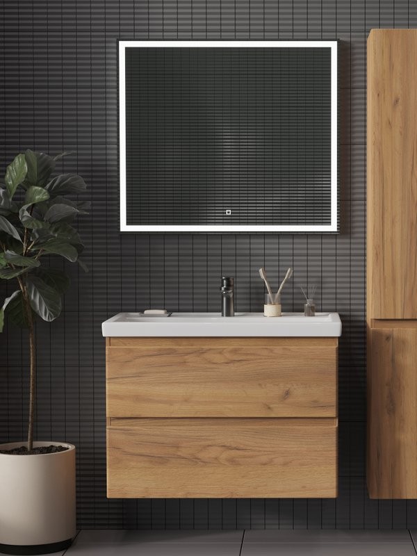 Мебель для ванной комнаты SanStar Riana 70 подвесная, дуб крафт золотой, раковина Фостер 70