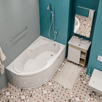 Акриловая ванна 1MarKa Diana R Премиум 170x105 см, угловая, правая, пристенная, белая, асимметричная, с каркасом, с экраном, с сиденьем, со сливом-переливом