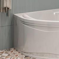 Акриловая ванна 1MarKa Diana R Премиум 170x105 см, угловая, правая, пристенная, белая, асимметричная, с каркасом, с экраном, с сиденьем, со сливом-переливом