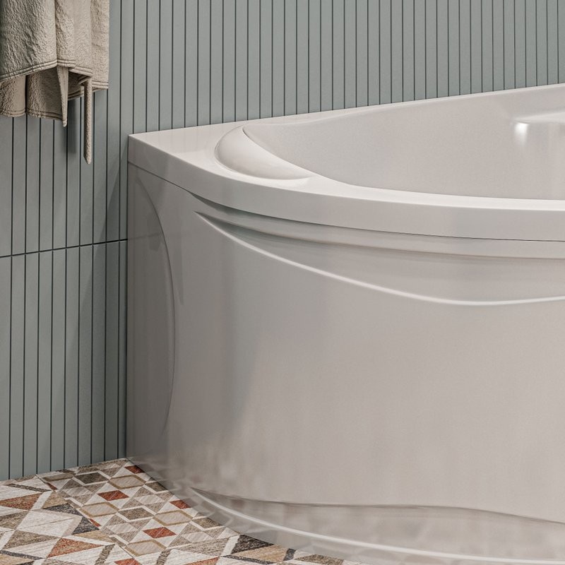 Акриловая ванна 1MarKa Diana R Премиум 170x105 см, угловая, правая, пристенная, белая, асимметричная, с каркасом, с экраном, с сиденьем, со сливом-переливом