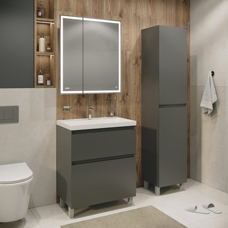 Шкаф-пенал для ванной Grossman Меркадо 40 L/R напольный, матовый графит