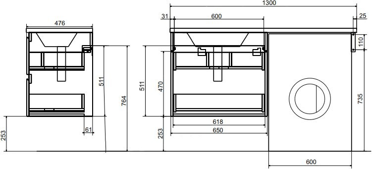Тумба под раковину Эстет Dallas Luxe 130 подвесная, 2 ящика