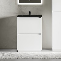 Тумба с раковиной Sancos Libra Floor 60 белый глянец, черная раковина CN7001MB