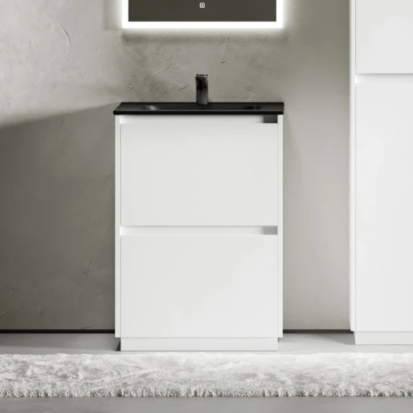 Тумба с раковиной Sancos Libra Floor 60 белый глянец, черная раковина CN7001MB