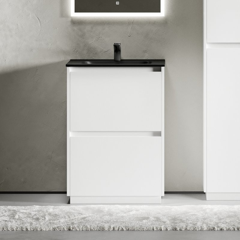Тумба с раковиной Sancos Libra Floor 60 белый глянец, черная раковина CN7001MB