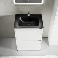 Тумба с раковиной Sancos Libra Floor 60 белый глянец, черная раковина CN7001MB