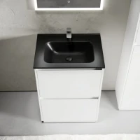 Тумба с раковиной Sancos Libra Floor 60 белый глянец, черная раковина CN7001MB