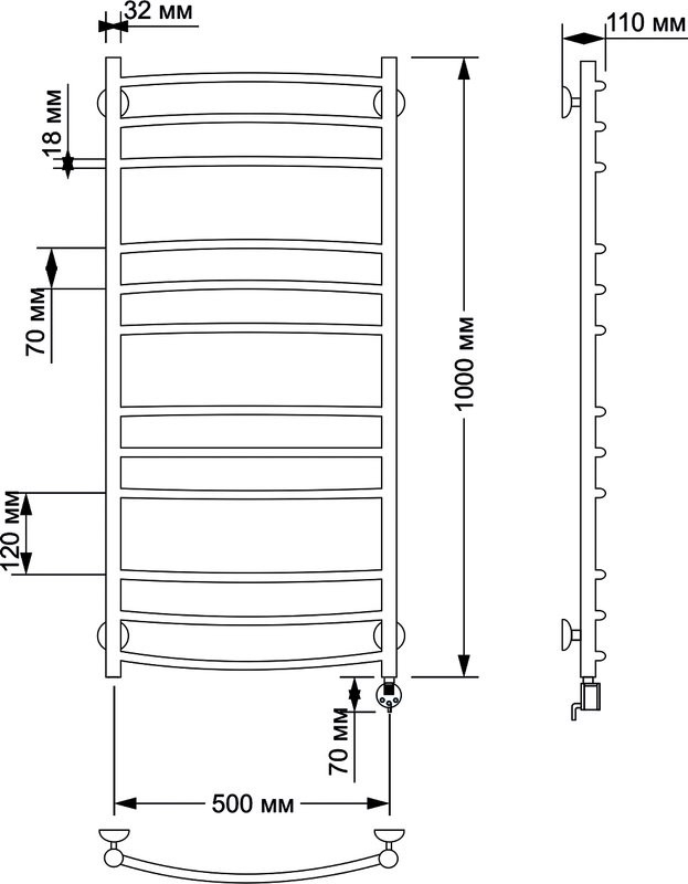 Полотенцесушитель электрический Secado Милан 3 105x55 см, подключение справа, бронза, лесенка, латунь