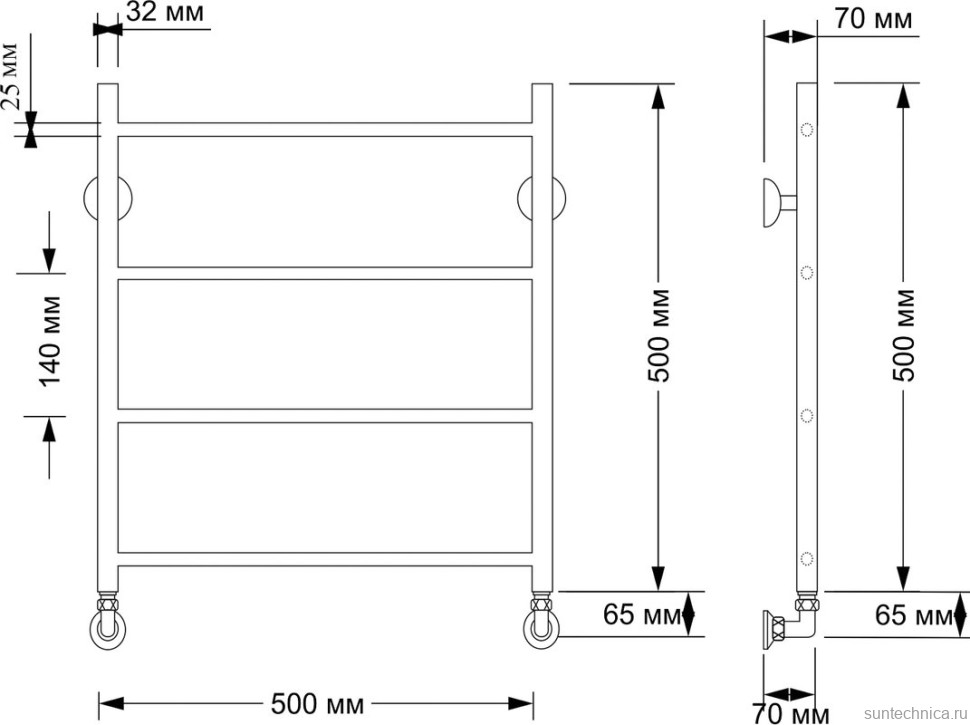 Полотенцесушитель водяной Secado Триада 1 плюс 55x55 см, бронза, лесенка, латунь