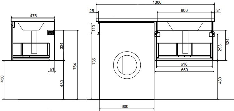 Мебель для ванной комнаты Эстет Dallas Luxe 130 подвесная, 2 ящика L