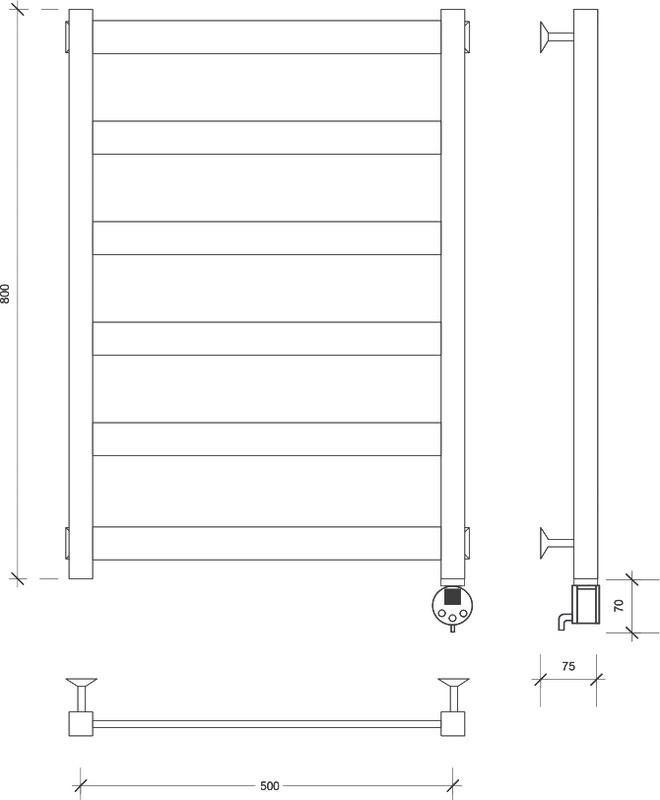Полотенцесушитель электрический Secado Комано 1 85x55 см, подключение справа, матовый черный, лесенка