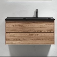 Тумба с раковиной Sancos Marmi 2.0 100 R черная раковина, дуб чарльстон