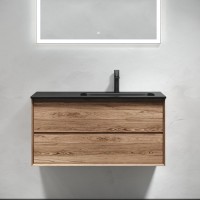 Тумба с раковиной Sancos Marmi 2.0 100 R черная раковина, дуб чарльстон