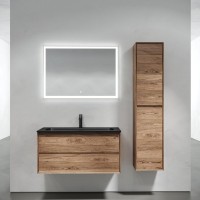 Тумба с раковиной Sancos Marmi 2.0 100 R черная раковина, дуб чарльстон