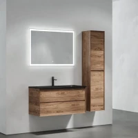 Тумба с раковиной Sancos Marmi 2.0 100 R черная раковина, дуб чарльстон