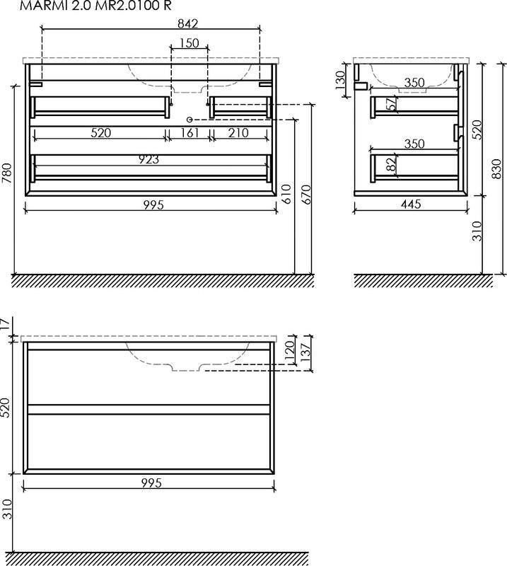 Тумба с раковиной Sancos Marmi 2.0 100 R черная раковина, дуб чарльстон