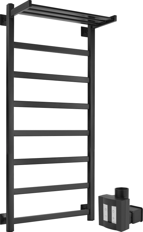 Полотенцесушитель электрический Secado Корсико 1 СП , 105x55 см, скрытое подключение справа, матовый черный, лесенка, с полкой