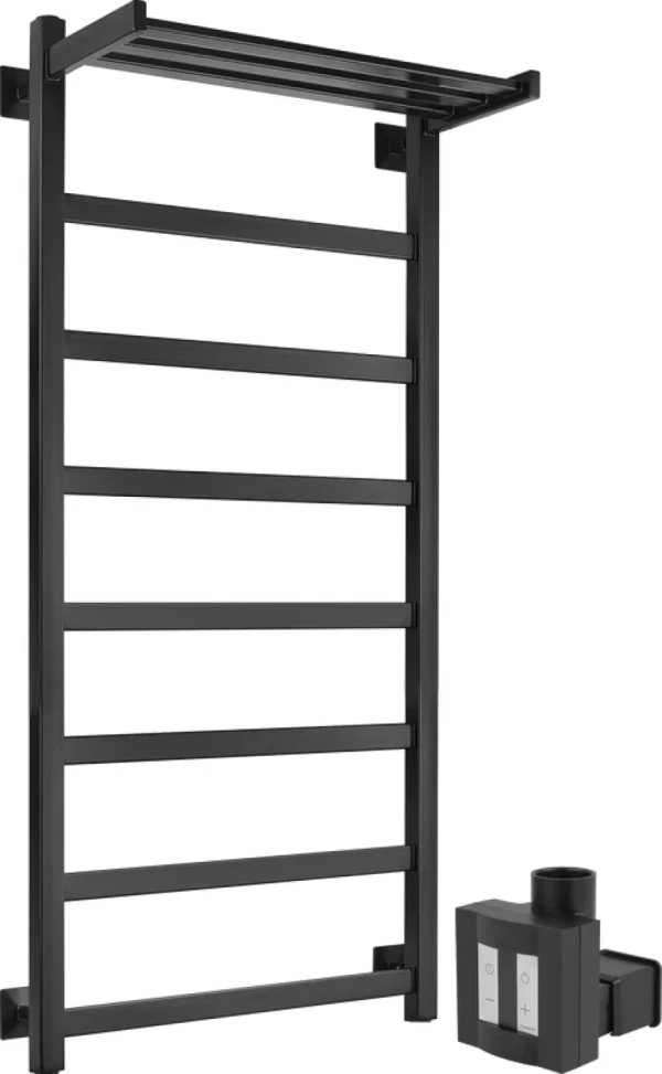 Полотенцесушитель электрический Secado Корсико 1 СП , 105x55 см, скрытое подключение справа, матовый черный, лесенка, с полкой
