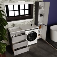 Тумба с раковиной Style Line Даллас Леон 120 L Люкс Plus напольная, серая, для стиральной машины, 3 ящика