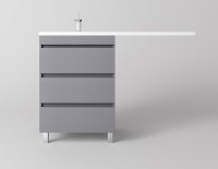 Тумба с раковиной Style Line Даллас Леон 120 L Люкс Plus напольная, серая, для стиральной машины, 3 ящика