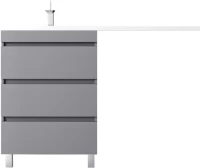 Тумба с раковиной Style Line Даллас Леон 120 L Люкс Plus напольная, серая, для стиральной машины, 3 ящика