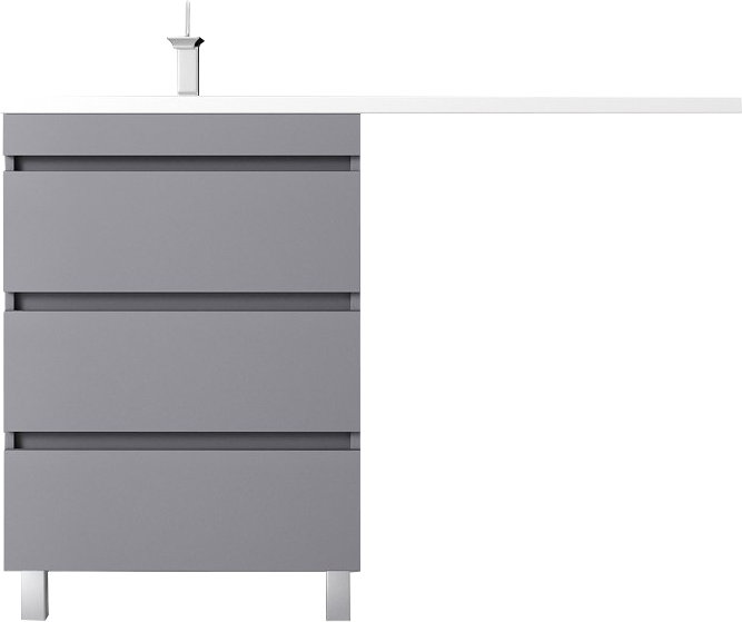 Тумба с раковиной Style Line Даллас Леон 120 L Люкс Plus напольная, серая, для стиральной машины, 3 ящика