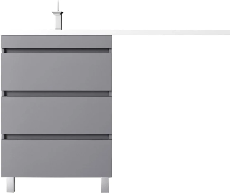 Тумба с раковиной Style Line Даллас Леон 120 L Люкс Plus напольная, серая, для стиральной машины, 3 ящика