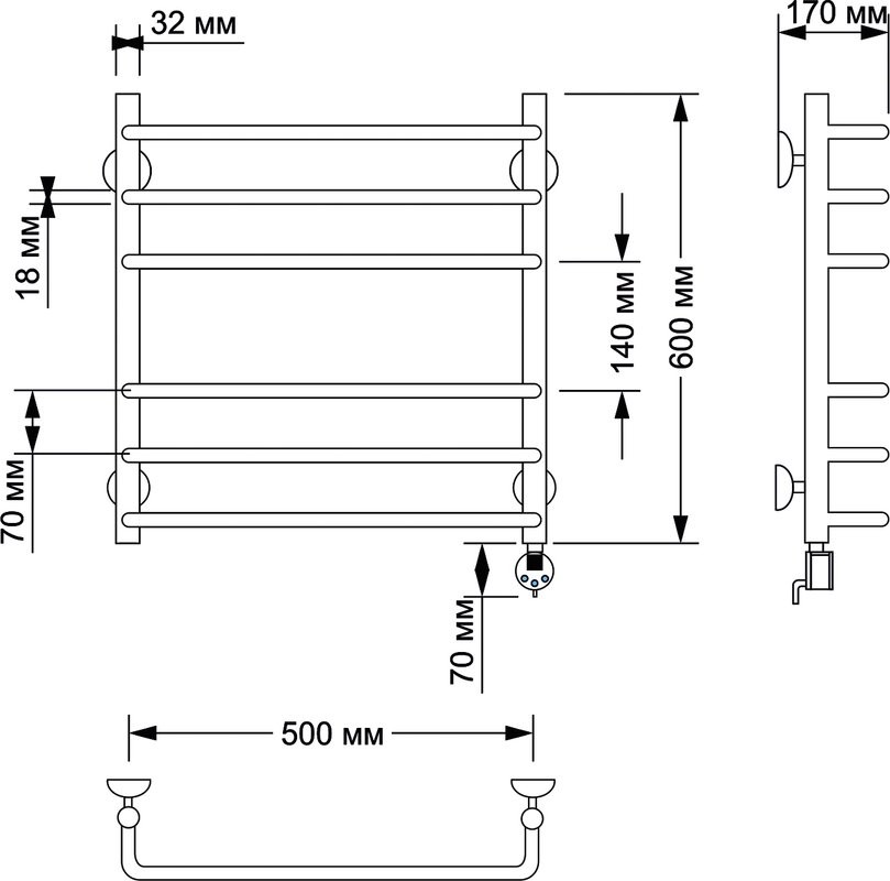 Полотенцесушитель электрический Secado Мерида 3 65x55 см, подключение слева, бронза, лесенка, латунь