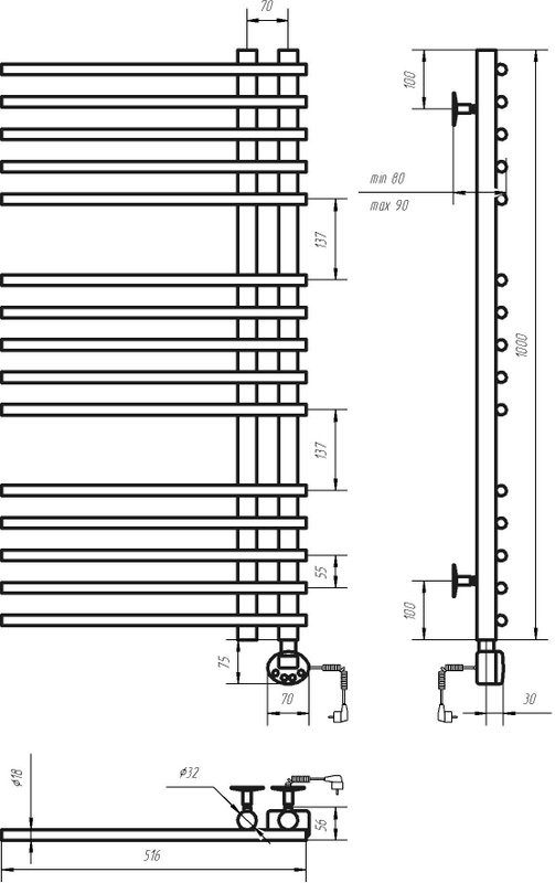 Полотенцесушитель электрический Domoterm Гамма П15 7x100, левый, золото