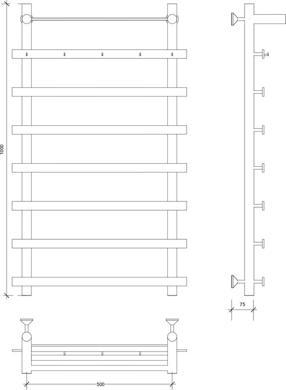 Полотенцесушитель водяной Secado Понтида 1 КСП 100x60 см, матовый черный, лесенка, с полкой