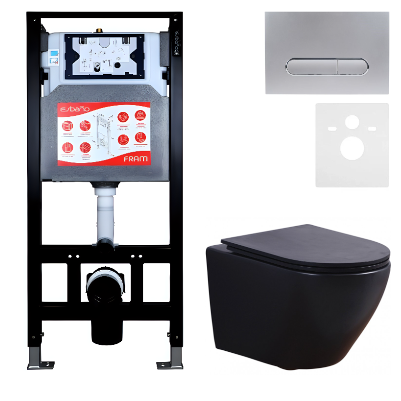 Комплект 3 в 1 Унитаз подвесной Esbano Azalea ESUPAZALBM + Инсталляция Fram + Кнопка ESINOVL17MC цвет матовый хром
