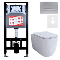 Комплект 3 в 1 Унитаз подвесной Esbano ESUPGARAW + Инсталляция Fram + Кнопка ESINOVL17SC цвет глянцевый хром